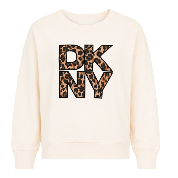 Dkny Vestes en maille et pulls Crme - SWEAT-SHIRT COL ROND AVEC LOGO LOPARD EMPIL - L - Ref 71 €